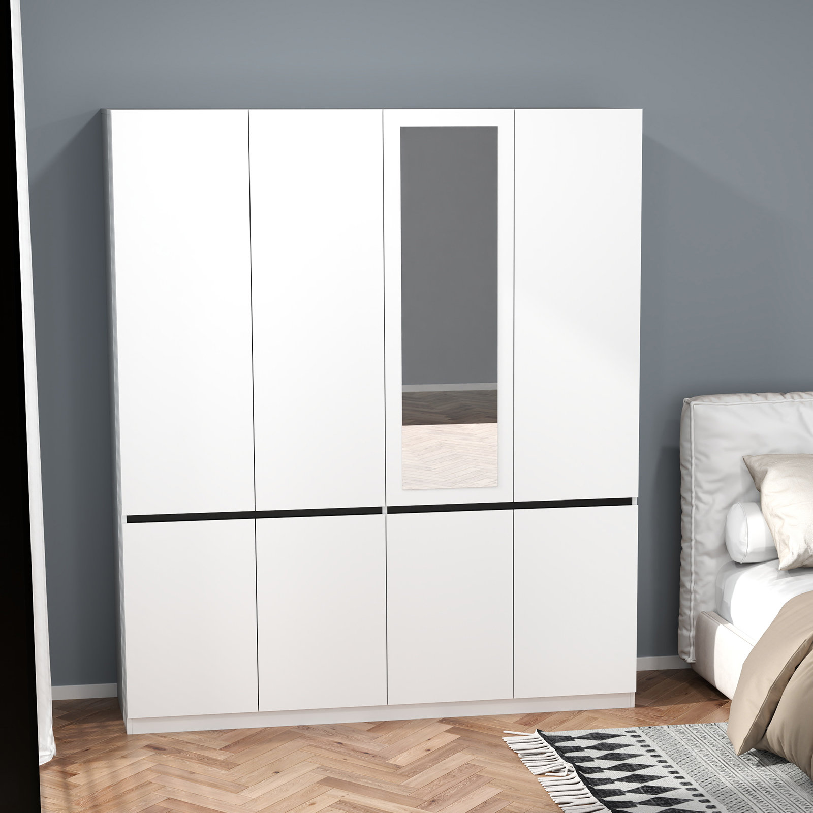 Latitude Run® Onish 63"W White Wardrobe Armoire Closet,Large Wardrobe